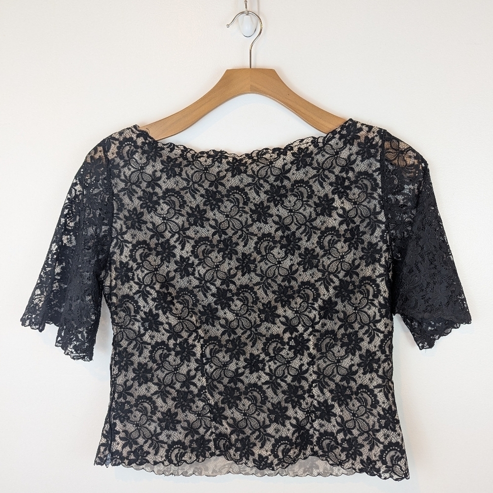 Vintage I.Magnin Black Lace Overylay Top, Sz 2